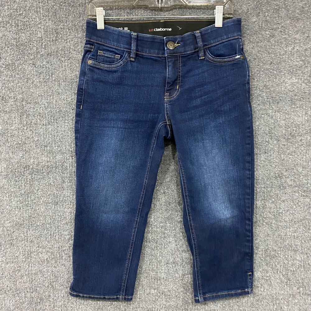 Liz Claiborne Sara Crop Mid Rise Jeans Dark Wash Blue Denim Womens 2P Petite